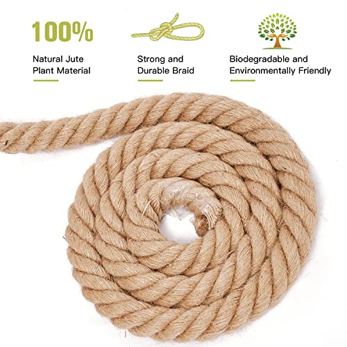 Rope 1 1/4 Inch 50 Feet Jute Rope, Heavy Duty Jute Rope,Natural Hemp Rope, Twisted Hemp Rope for Crafts, Gardening, Bundling,Hammock, Nautical, Tug of War, Railings, Home Decorating - size: 50Ft, style: 1-1/4 Inch