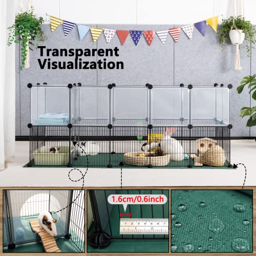 DINMO 36 Panels Bunny Playpen, Oxford Mat & Game Holes, Expandable Fence | 60.2"L x 24.8"W x 24.8"H, For Small Animal, Guinea Pig, Hamster, Ferret, Kitten Enclosure, Iron Mesh & Plastic Combination - style: Plastic and Metal Mesh Design