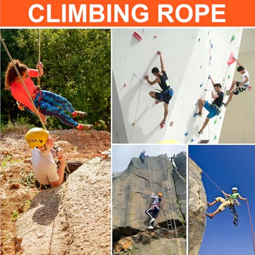 50m Climbing Rope 5/16" for Rescue & Mountaineering, UIAA | High-strength nylon, 8mm 164ft, orange, abrasion & UV resistant, ideal for trekking & outdoor work
