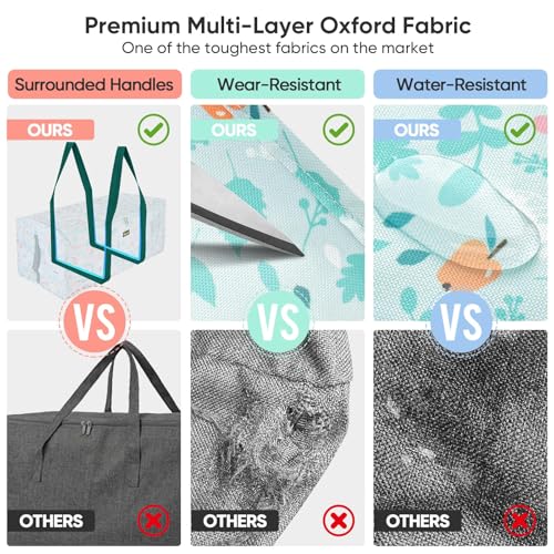 BALEINE Extra Large Storage Tote with Zippers & Carrying Handles, Heavy-Duty Oxford Fabric Moving Bags for Laundry, Space Saving, Storage, Spring Stroll - color: Spring Stroll, size: 1-Pack