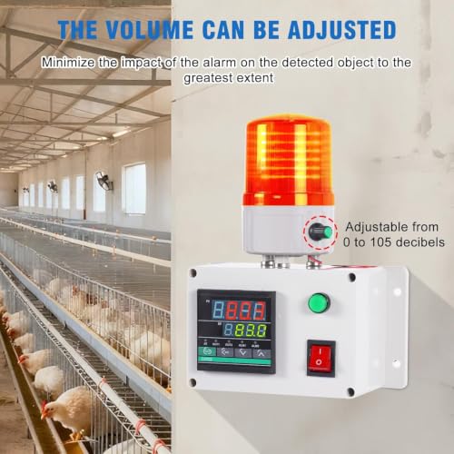 JIAWANSHUN High Precision Industrial Temperature Alarm, -326.2°F-1202°F ±0.18°F, Dual Limit Alarm with Self-Calibration, Audio Visual Alert for Hatchery, Greenhouse, Farm & Fish Pond