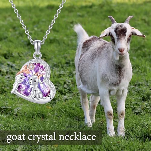 Goat Necklace Crystal Goat Necklace Sterling Silver Heart Goat Necklace Animal Pendant Jewelry for Women Goat Gift for Goat Lovers - style: crystal goat