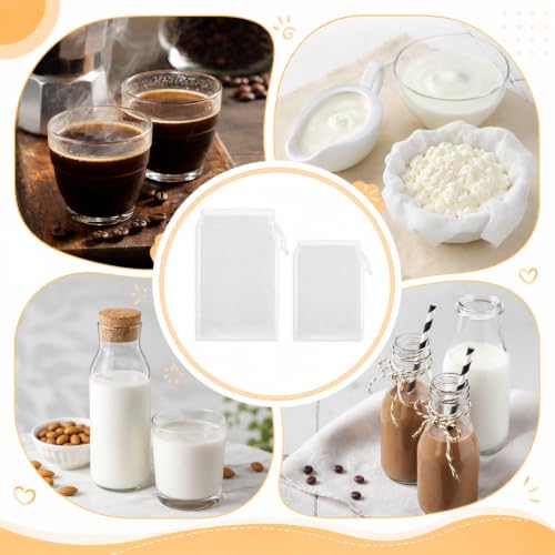 8Pcs 300 Mesh Strainer Bag, Nylon Fine Mesh Strainer Bags, Food Grade 2 Sizes (6 x 8 In & 8 x 12 In) for Straining Oat Almond Milk, Greek Yogurt, Juice, Cold Brew Coffee, Beer Tea, White