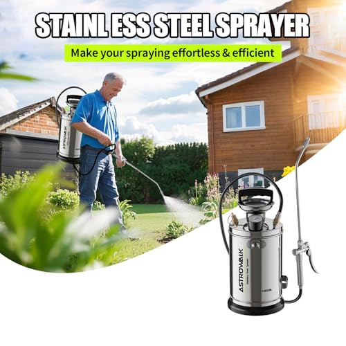 1.5 Gallon Stainless Steel Pump Sprayer with 20" All-Steel Wand & 4FT Reinforced Hose for Lawn Care, Weed Treatment & Pest Control, Includes Viton & EPDM Seals, Gloves - size: 1.5G/6L