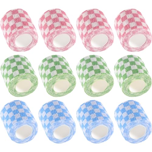 IndigoCase 12 Pack Self Adhesive Bandage Wrap 2 Inch x 5 yd Elastic Tape | GRID-MIX Color Elastic Bandage Wrap, Vet Wrap, Small Bandage for Kids, Fingertip, Wrist, Dog, Pets - color: Grid-mix, size: 2 Inch - 12 Pack