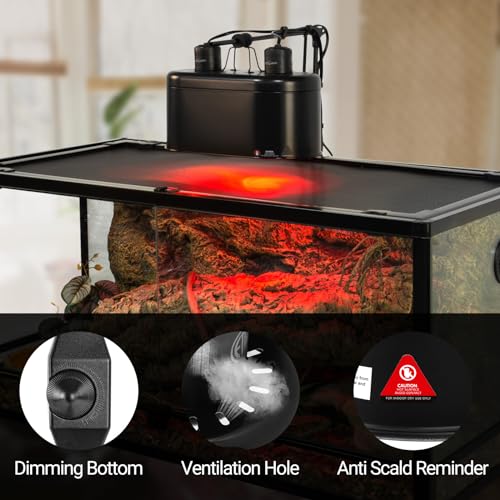 REPTI ZOO Dual Reptile Light Fixture with Dimming, Deep Dome Reptile Heat Lamp Fixture, UVB Light Dual Fixture Lamp Cap for Reptile Terrarium Tank