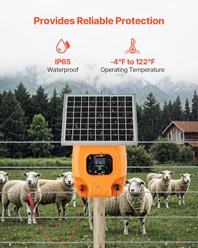 VEVOR Solar Fence Charger, 0.6J 8 kV Solar Powered Fence Charger, Electric Fence Energizer Kit, Keep Out Predators, 4-5 Days Runtime, for Livestock, Poultry, Garden Protection - size: 0.6J