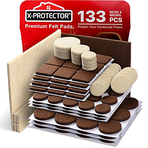 Felt Furniture Pads X-PROTECTOR 133 PCS Premium Furniture Pads - Felt Pads | Furniture Feet Wood Floor Protectors - Protect Your Hardwood & Laminate Flooring! Brown and Beige - size: 133 PCS Brown & Beige, Round & Square