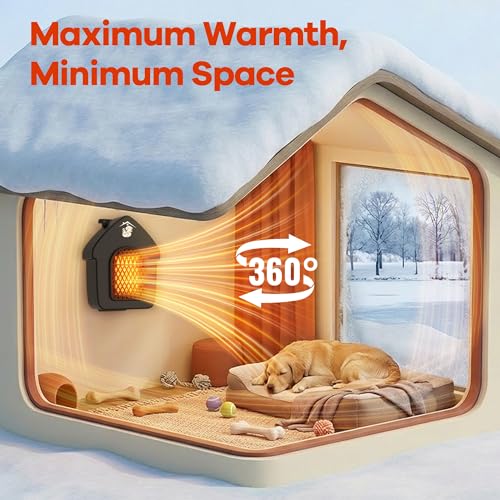 Dog House Heater with Thermostat, Outdoor Pet Heater with Anti-Bite Cord, Chicken Coop Heater, Wall-Mounted Heater for Dog House Outdoor, Suitable for Dogs Cats Chickens Hamsters