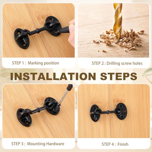 1 Piece 2.75 Inch Brass Hook and Eye Latch Gate Door Latch, Black | Cabin Hook Lock Door Lock Hardware Best for Window, Sliding, Shed, Fence, Gate, Cabinet, Bathroom, Closet - color: Black, size: 2.75 Inch