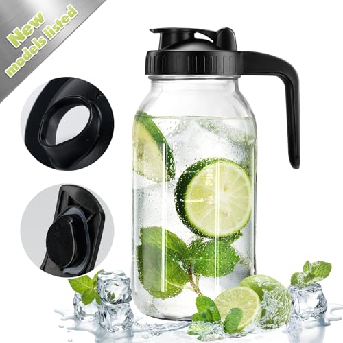 Mason Jar with Pour Spout Lid V-shaped, 64 oz Iced Tea Pitcher with Lids Double Leak Proof, 2 Quart Drink Pitcher for Breastmilk, Sun Tea, Juice, Coffee Creamer, Juice Containers - color: Black, size: 64 Ounces
