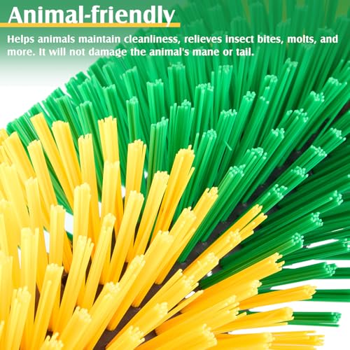3 Pack Livestock Scratching Brush, Green and Yellow | Animal Scratcher, Itch Relief Grooming, Horse Goat Cow Scratcher, Fence Post Mounting, Durable Bristles, Farm Livestock Care - color: Green and Yellow