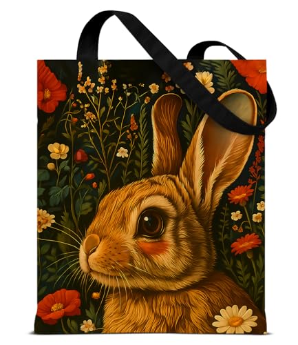 Vintage Botanical Animal Canvas Tote Bag for Women, Aesthetic Floral Animal Reusable Shoulder Bag for Shopping - color: 8