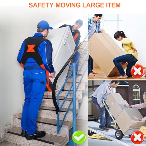 Shoulder Furniture Moving Straps Chest Buckle and 1-Person Lifting Strap | 2-Person Moving Straps Adjustable Easily Lifting and Moving for Mattresses Appliances Heavy Object Up To 1200LBS - color: Orange-2Person Straps