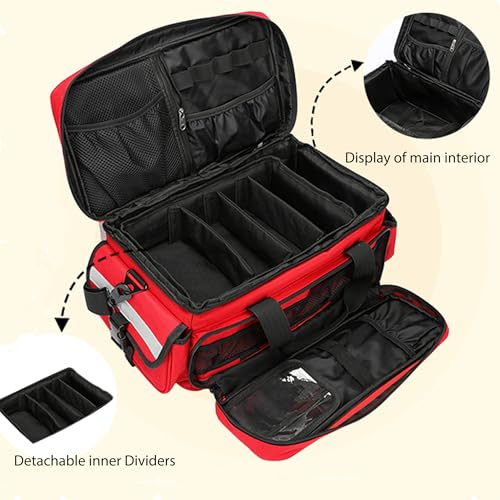 Medical Bag,First Aid Bag,First Responder Bag for Trauma,Emergency Medical Bag Organizer,Trauma Bag with Detachable Dividers for Nurses,Home Health Care, EMT(Bag Only) - color: Red