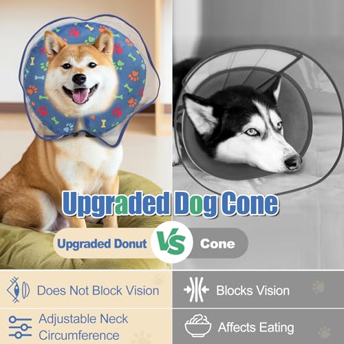Inflatable Dog Cone Collar, Adjustable Size Soft PVC 2-in-1 Dog Donut Collar After Surgery with Detachable, Inflatable Collar for Small Medium Large Dogs and Cats (Blue, XL)