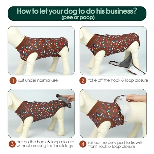 Kuoser Dog Surgery Suit, Female Dog Recovery Suit Doggie Onesie for Surgery | Comfy Recovery Suit for Dogs, Post-Op Onesie for Female & Male Dogs, Soft Protective Wear - color: A-BrownRibbon, size: XL (Back:20.1-24.8'', Weight:42-75 LB)