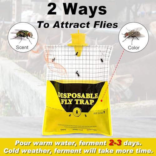 Outdoor Fly Traps for Patio - 8 Large Pre-Baited Flies Bags Disposable | Hanging Fly Catcher Killer Repellent with 8*50g Bait for Stable Horse Barn & Farm | Easy to use | Durable | Effective - size: 8 pack