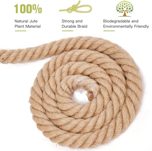 Hemp Rope 1-1/4 Inch 150 Feet Jute Rope, Natural Heavy Duty Rope, Twisted Hemp Rope for Deer, Thick Rope Tug of War Rope, Nautical Rope for Crafts Swing Rope, Home Decorating Gardening Bundling - size: 150Ft, style: 1-1/4 Inch