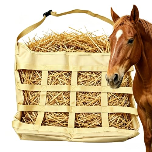 Slow Feed Horse Hay Bag, Heavy Duty Polyester Single Side Feeding Hay Pouch, Easy Hanging Feed Bag for Horse Stall and Trailer