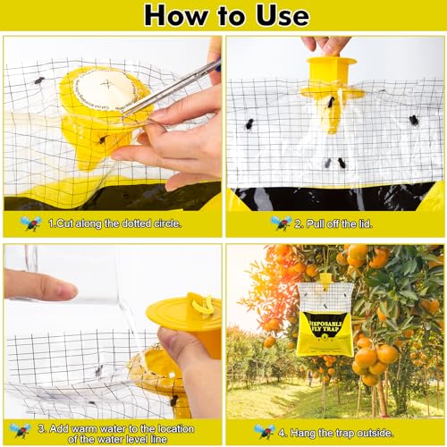 Outdoor Fly Traps for Patio - 8 Large Pre-Baited Flies Bags Disposable | Hanging Fly Catcher Killer Repellent with 8*50g Bait for Stable Horse Barn & Farm | Easy to use | Durable | Effective - size: 8 pack