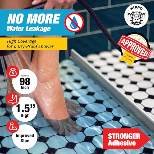 98" White Shower Threshold Water Dam Barrier, 1.5" Tall Water Stopper Strip | Flexible 1.5-inch-tall door seal helps contain splashes, block leaks and keep bathroom floors dry around walk-in showers - color: White, style: 98 In