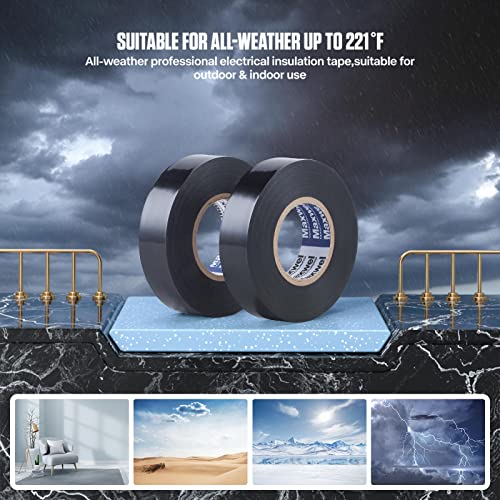Electrical Tape Black Waterproof Electric Tape Professional Grade Wire Wrap | 3/4" 65 FT Flame Retardant Vinyl PVC Insulating Tape, All Weather, Under 600V, Home Outdoor Multipurpose Electrical Repairs - color: Black