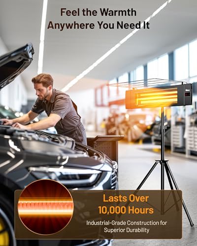DR. INFRARED HEATER Carbon Infrared Patio Heater with Tripod, Remote Control, Optional On/Off Tip-Over Protection, Freestanding or Wall-Mounted, Black - size: 58 Inches