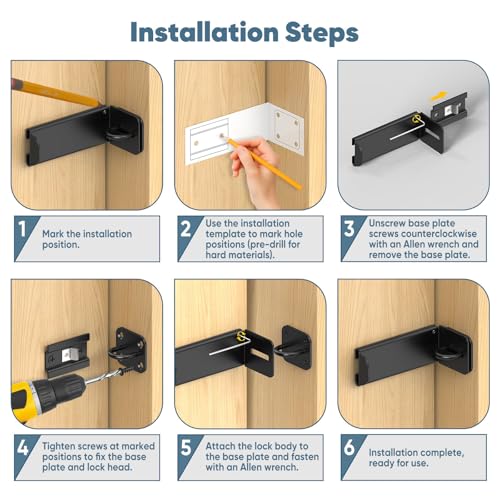 90 Degree Right Angle Door Locks, 3.3 Inch Thickened Sliding Hasp Latch for Inward Opening/Closet/Shed/Barn Door, Cabinet - Heavy Duty Latch for Home Security, Black, 1PC - color: Black, size: 3.3In-1PC