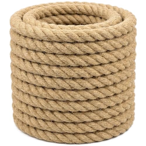 Natural Jute Rope (1 Inch x 200 Feet) Thick Hemp Rope Twisted Manila for Railings, Porch Swing, Nautical Decorating - size: 1 Inch x 200 Feet