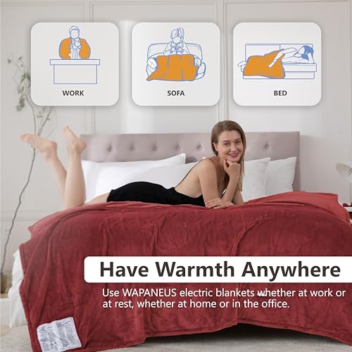 Wapaneus Foot Pocket Heated Blanket Electric Throw with 10 Heating Levels and 4 Timer Settings 4 Hours Auto Shut Off, Flannel Fast-Heating Heated Throw 50" x 60", Machine Washable,Red - color: Red, size: 50*60in