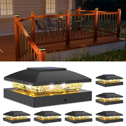 VOLISUN 4x4 Solar Post Cap Lights, 6 Pack Black Waterproof Fence Lights | Waterproof solar lights fit wooden & vinyl 4x4 posts, warm white illumination for garden, patio and porch outdoor decor - color: Black, size: 6 Pack
