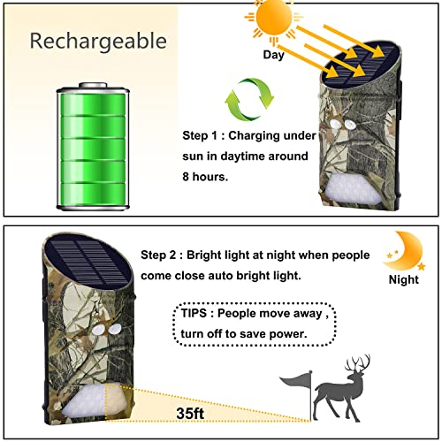 Solar Powered Hog Feeder Light-Motion Activated for Hogs,Deer Feeder and Yard Varmint Guarding-Campact Camouflage Green Lights Design for Outdoor Game Hunting (G300) 2-Pack