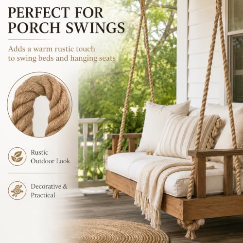 Twisted Manila Rope (2 Inch x 50 Feet) Natural Jute Rope Heavy Duty Hemp Ropes for Docks, Nautical, Railings, Tug of War, Decorating - size: 2 in x 50 ft