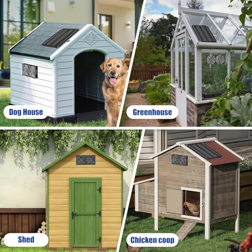 MARBERO 4.7 Inch Solar Powered Fan Kit, 15W Solar Panel with 2 Waterproof Fans, Intake or Exhaust Air Fan wtih 13 Ft Cable for Outside Backyard Chicken Coops, Greenhouses, Dog Houses, Pet Houses - color: Brown