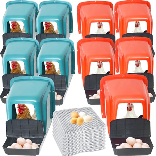 10 Pack Large Roll Away Chicken Nesting Boxes & 10 Washable Pads | Large Roll Away Design for Easy Egg Collection; Protective Perch Helps Prevent Egg Pecking; 10 Washable Nesting Pads