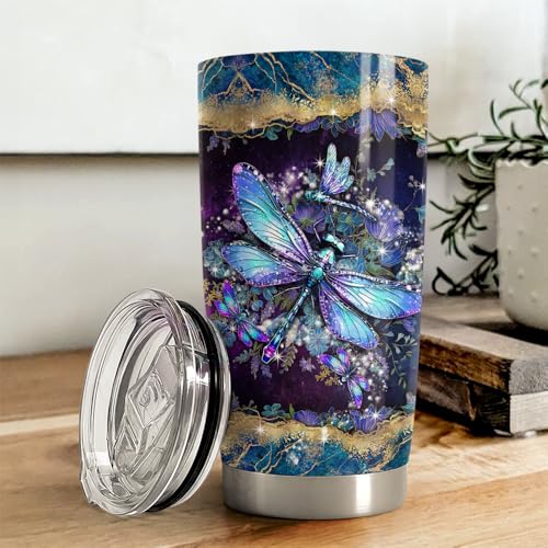 SANDJEST Dragonfly Tumbler 20oz Stainless Steel Insulated Coffee Travel Mug Cup Dragonfly Gifts for Women Girls on Birthday Christmas Mothers Day - color: Dragonfly
