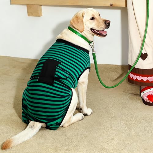 Recovery Suit for Dogs Cats After Surgery, Green Navy Stripes, XS | Soft Breathable Fabric, Prevents Licking & Scratching, Easy to Put On, Machine Washable, Post-Surgery, Wound Protection - color: Green Navy Stripes, size: XS (Back:8.3-11.4'', Weight:4-7