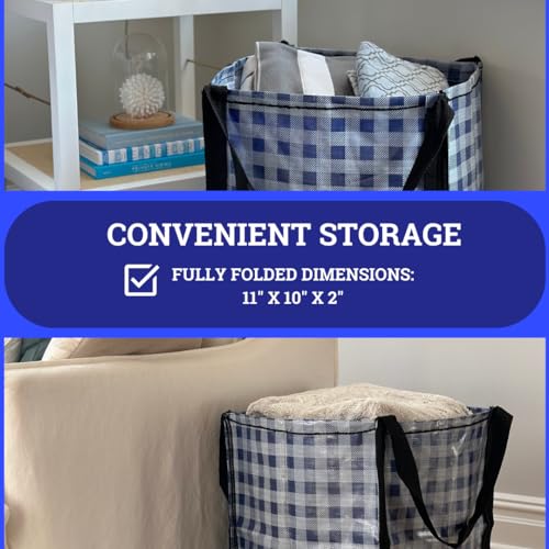 DURASACK Heavy Duty Storage Tote Bag 22-Gallon, Gingham Blue, Pack of 4 | Moving Bag Utility Tote for Laundry, Moving & Home Storage, Reusable Self-Standing Design, Holds up to 500 Pounds - color: Gingham Blue, size: Pack of 4