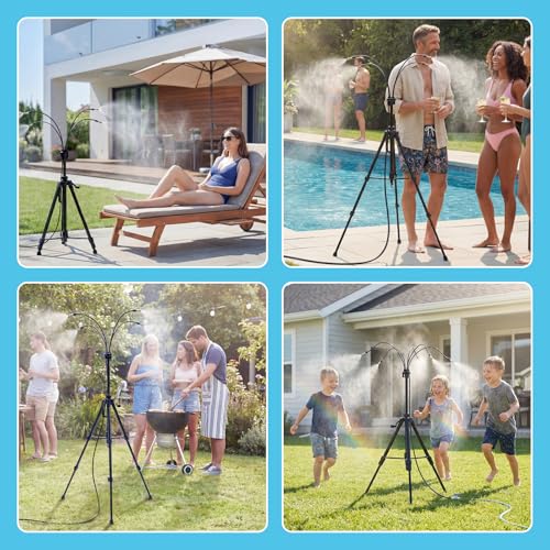 HOMENOTE Standing Misters for Outside Patio, 4.8FT Adjustable Height | Tripod Base, 26FT Misting Hose, Portable Misting System For Backyard Tanning, Pool, BBQ Cooling & Garden Watering