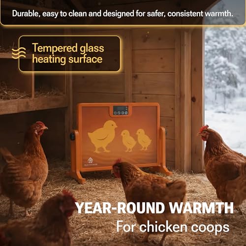 Chicken Coop Heater with New Technology Far-Infrared Heating - Adjustable Radiant Panel for Chicks, Fire-Safe Coop Heater, Brooder-Compatible, Wall-Mount or Floor-Standing, 86–194°F