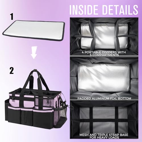 SCAVATA Wearable Cleaning Caddy, Cleaning Caddy Supplies Organizer with Handle & Shoulder Straps for Housekeepers, Under Sink & Car Cleaning Tool Organizers Bag with 4 Foldable Divider (Lilac) - color: Lilac