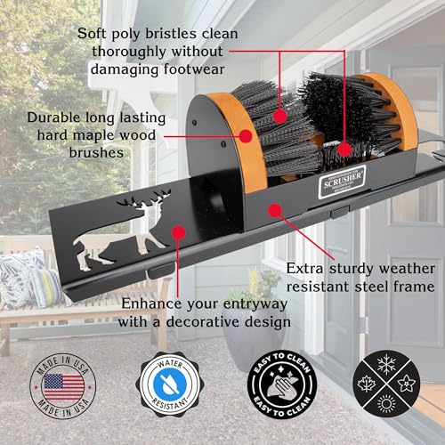 Scrusher Original Shoe Cleaner Brush with Portable Base, Elk Design | American Made, No Mounting Needed - style: Elk