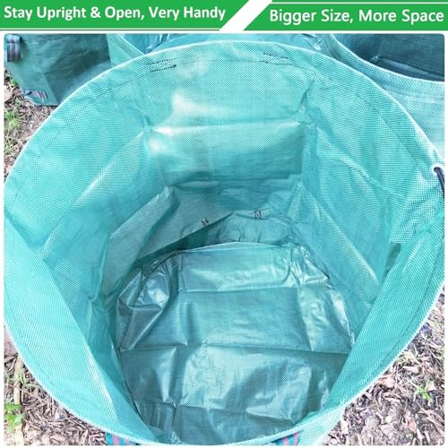 Professional 2-Pack 63 Gallon Lawn Garden Bags Big (D31,H19 in) Yard Waste Bags with Gardening Gloves for Reusable Leaf Bag,Garden Trash Containers,Lawn Weeds,Grass Clippings,Yard Debris Bag 4 Handles