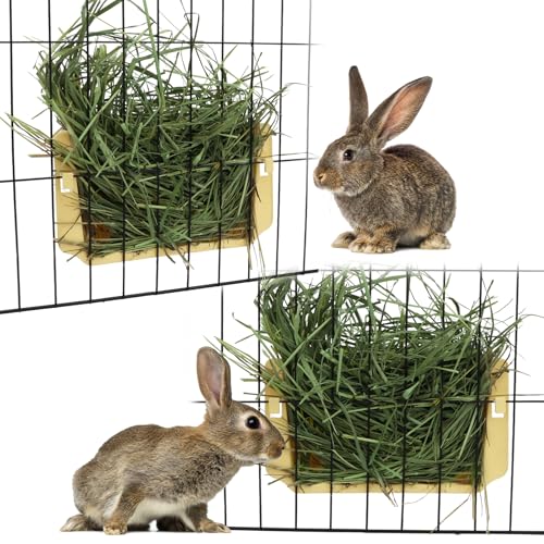 Hypeety Rabbit Hay Feeder Automatic Hay Rack for Guinea Pigs, Yellow, 2pcs | Durable plastic holder, easy to fill, reduces hay waste, for rabbits/guinea pigs/chinchillas/small animals, cage accessories - color: Yellow, size: 2pcs
