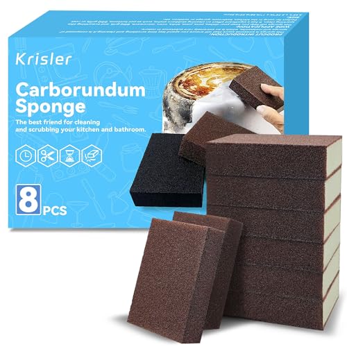 Krisler 8pc Brown Carborundum Sponge(thickness-1inch) | Stone Pot Clean Brush Rust Eraser Grit Scouring Pads Pot Cleaning Pads with Carborundum Washing Kitchen Cleaner Tool - size: Brown 1 Inch (Pack of 8)