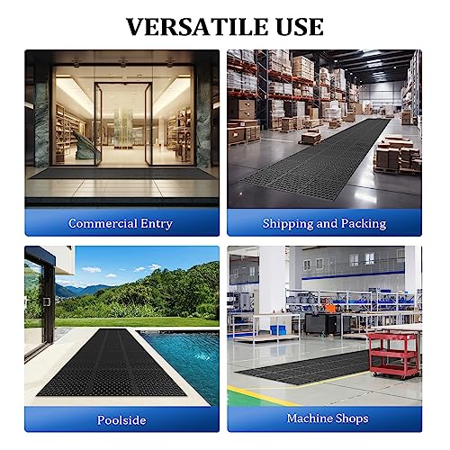 ROVSUN Rubber Floor Mat with Holes, 3x10 FT Hollow Large Mat Roll, Anti-Fatigue/Non-Slip Drainage Mat, for Industrial Kitchen Restaurant Bar Bathroom, Indoor/Outdoor Cushion (2 Packs) - size: 36x118 in.(3x10 ft)