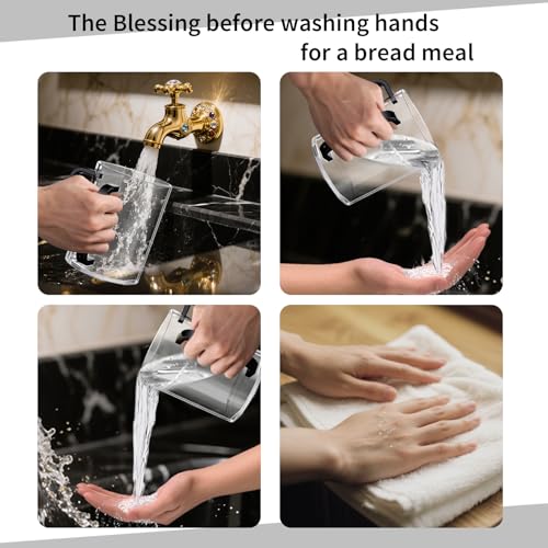 3 Pcs Judaica Hand Washing Cup 5 Inch Clear Acrylic Negel Vasser Jewish Ritual with Dual Black Handles for Netilat Yadayim and Holidays Gifts