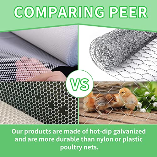 Chicken Wire 13.7 in x 236 in Poultry Wire Netting Hexagonal Galvanized Mesh Garden Fence Barrier for Craft Projects, Pet Rabbit Chicken Fencing (Pack of 3) - color: Silver, size: 13.7"x236"+0Ties (Pack of 3)