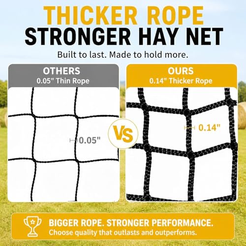 5x5 ft Round Bale Hay Net for Horses & Goats, 1.5" Holes Slow Feeder Hay Nets with Hay Net Repair Tool - size: 5*5*5 FT